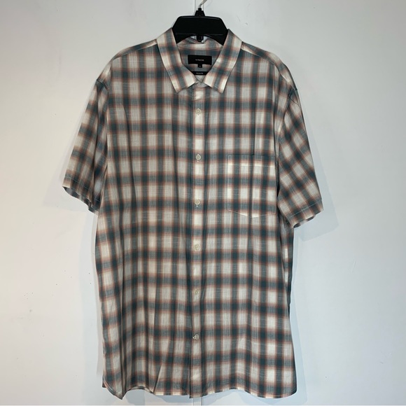 Vince Shadow Plaid Short Sleeve Shirt in Off White/Palisades Blue - Picture 4 of 14